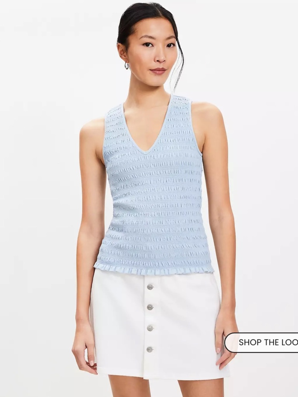 LOFT Smocked Modern Tank Top - light blue